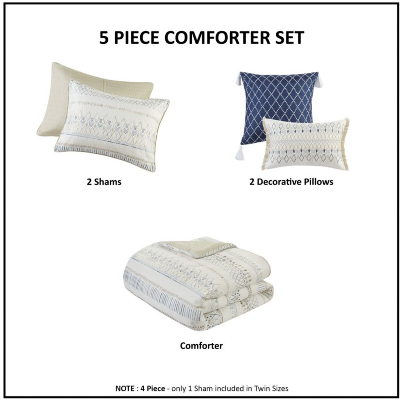 Fraser 5 Piece Printed Seersucker Comforter Set with Throw Pillows