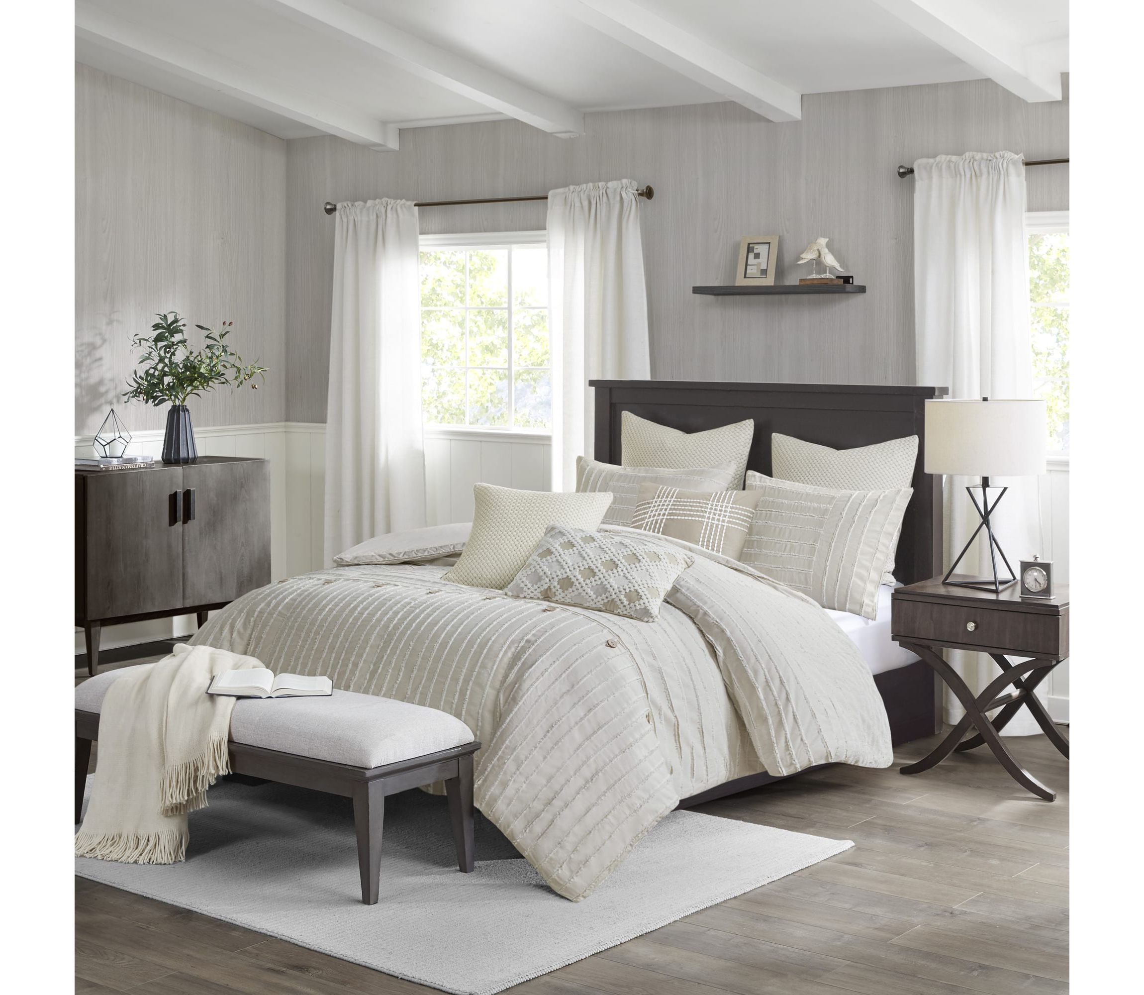 Essence Oversized Cotton Clipped Jacquard Comforter Set with Euro Shams and Throw Pillows