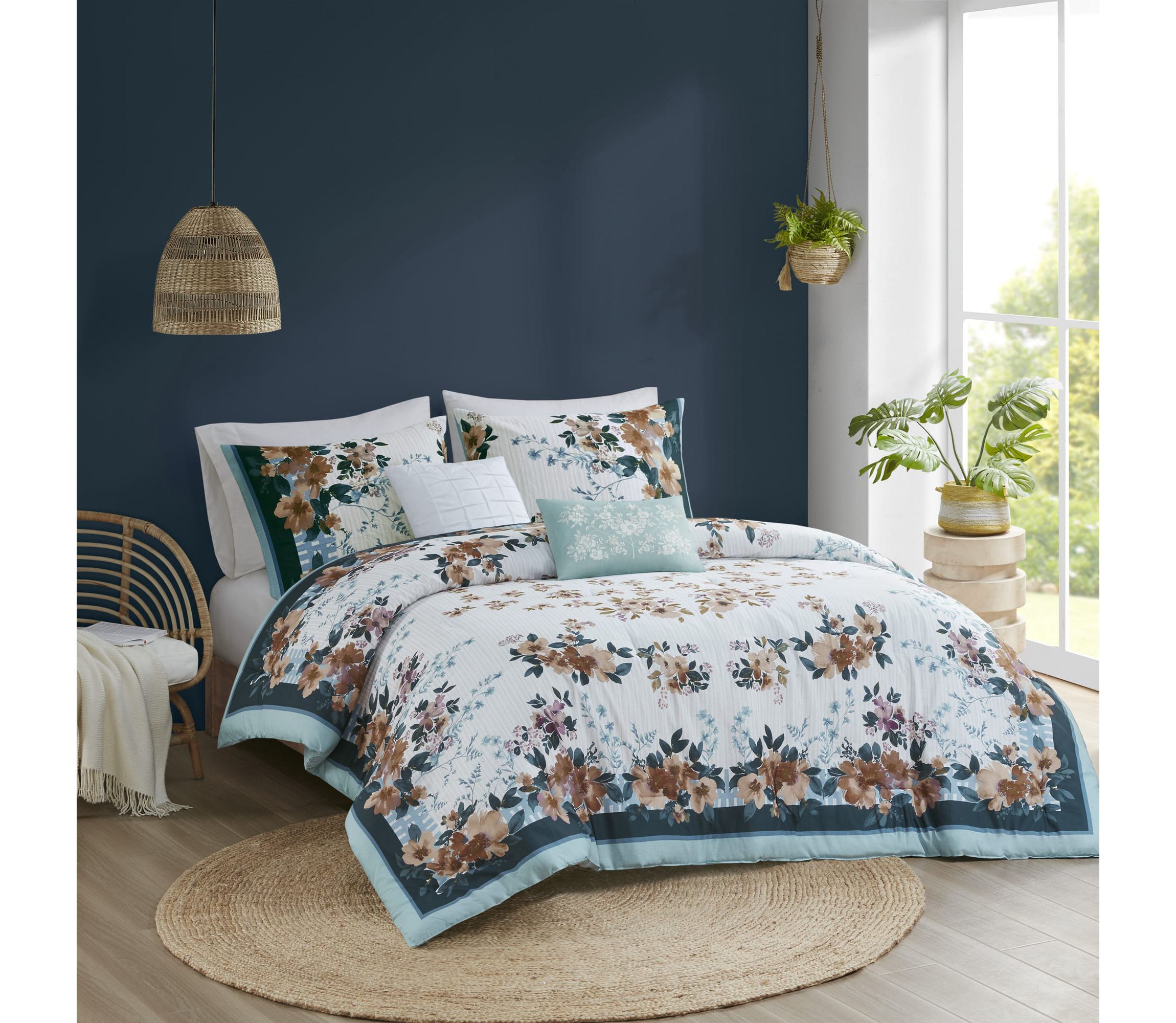 Jules 5 Piece Cotton Floral Comforter Set with Throw Pillows