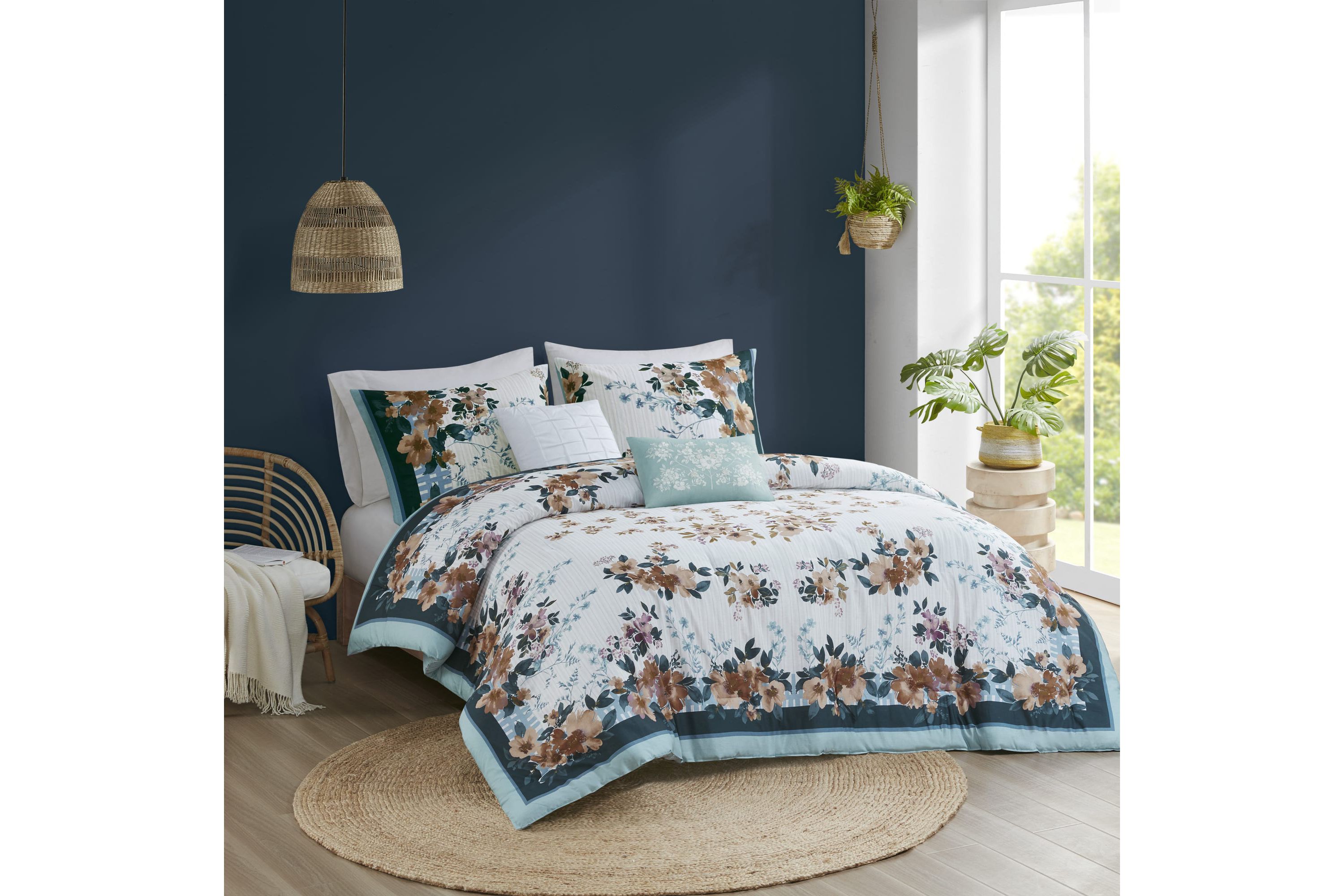 Jules 5 Piece Cotton Floral Comforter Set with Throw Pillows