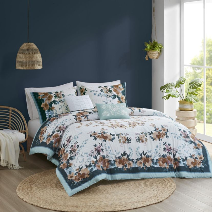 Jules 5 Piece Cotton Floral Comforter Set with Throw Pillows