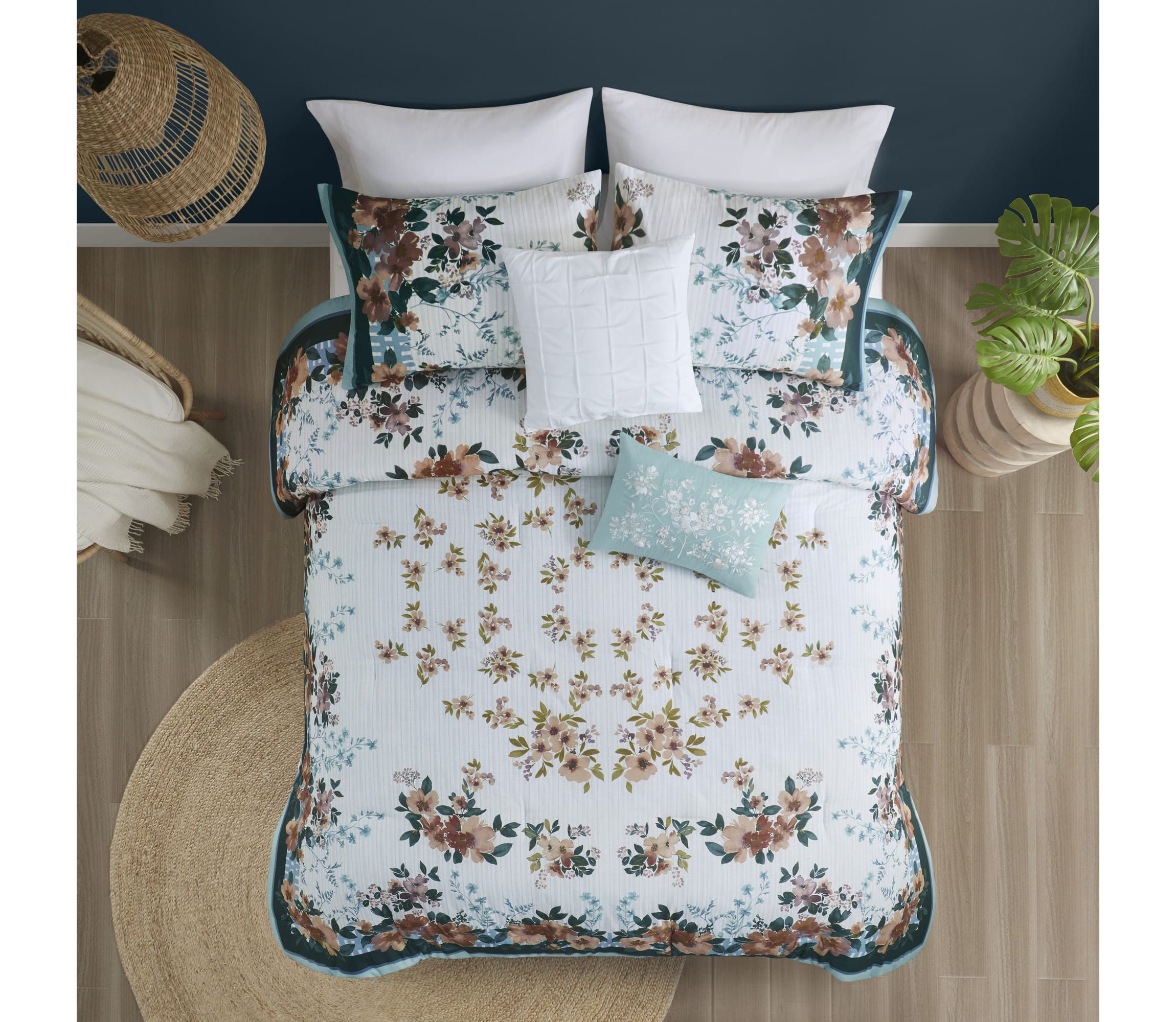 Jules 5 Piece Cotton Floral Comforter Set with Throw Pillows