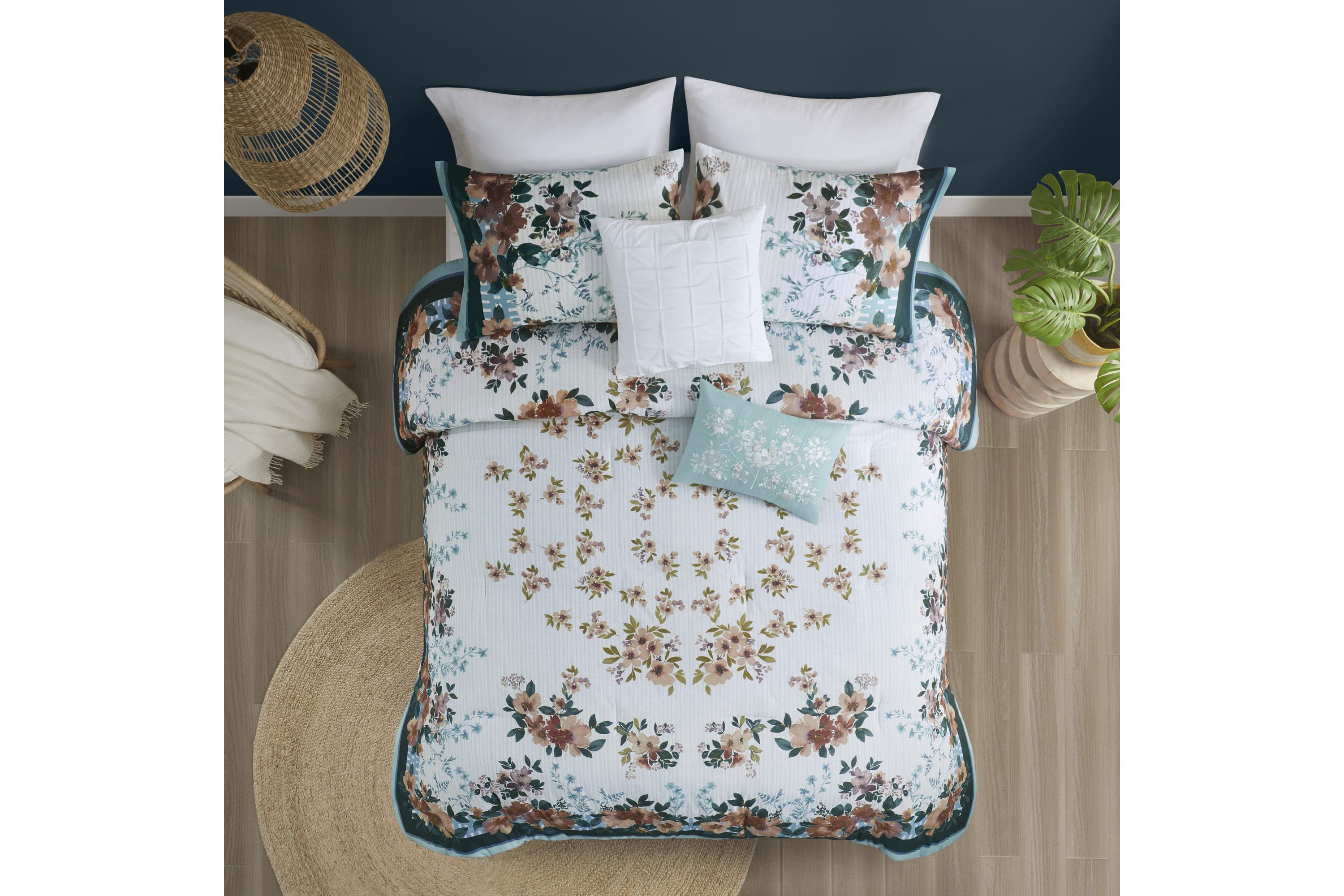 Jules 5 Piece Cotton Floral Comforter Set with Throw Pillows