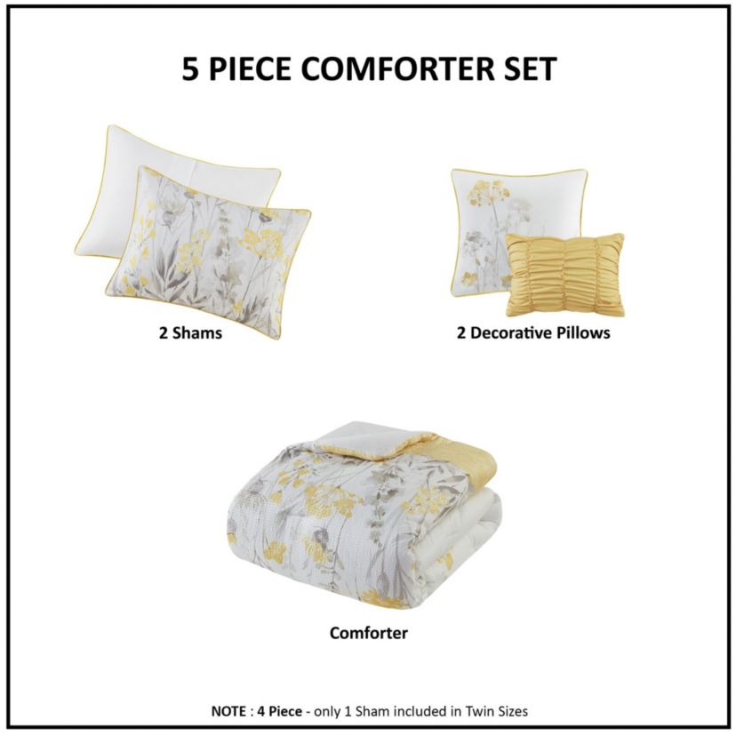 Prairie 5 Piece Seersucker Comforter Set with Throw Pillows