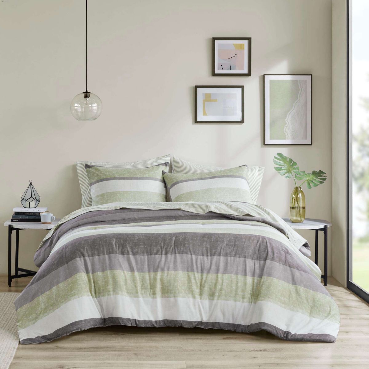 Jaxon Stripe Comforter Set with Bed Sheets