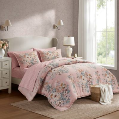 Madison Park Essentials Heather Vintage-inspired Collection Floral Print Comforter Set, Pink, Twin XL