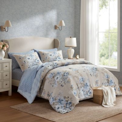 Madison Park Essentials Heather Vintage-inspired Collection Floral Print Comforter Set, Blue, Full