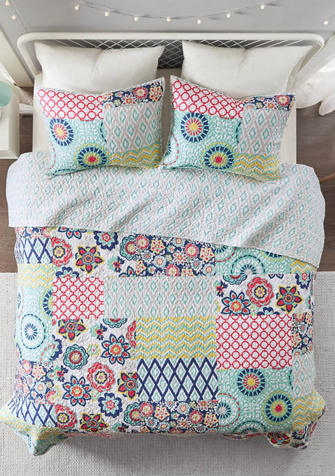 	  Sunny Printed Reversible Cotton Coverlet Set  