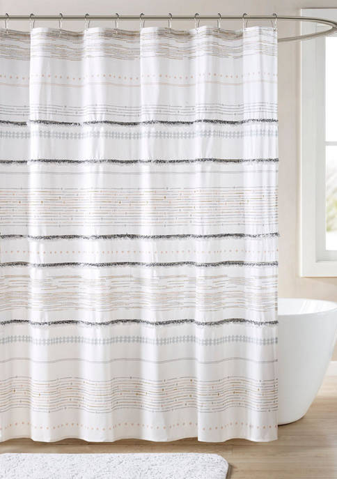 INK+IVY Nea Cotton Printed Shower Curtain with Trims