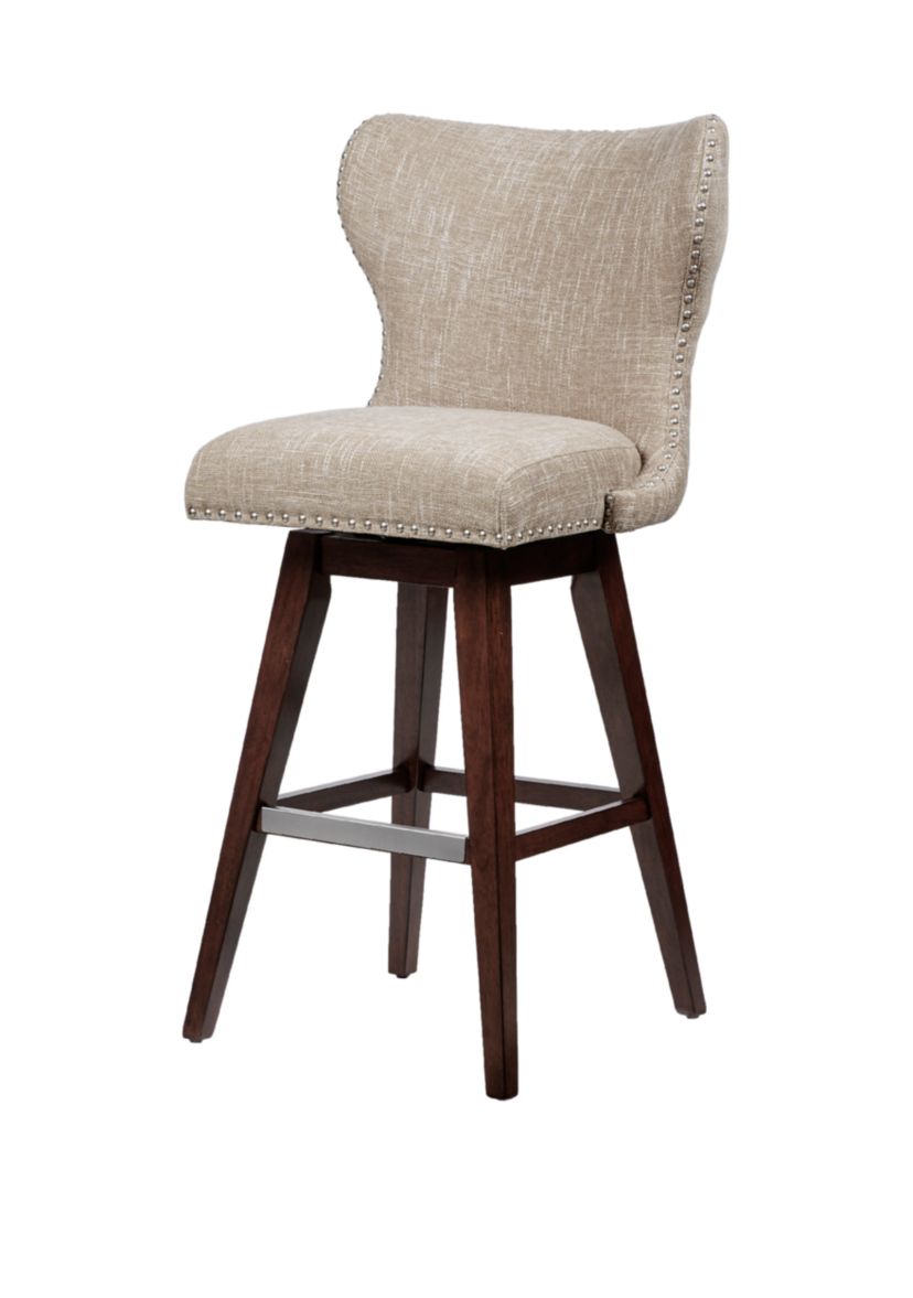 Hancock High Wingback Button Tufted Upholstered 32 inch Swivel Bar Stool with Nailhead Accent