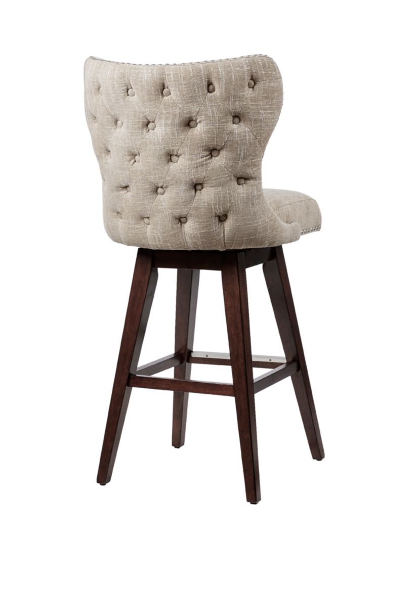 Hancock High Wingback Button Tufted Upholstered 32 inch Swivel Bar Stool with Nailhead Accent