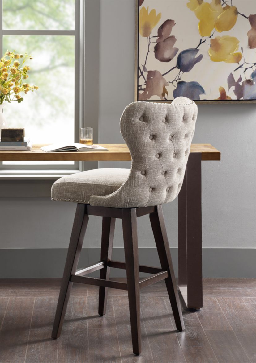 Hancock High Wingback Button Tufted Upholstered 32 inch Swivel Bar Stool with Nailhead Accent