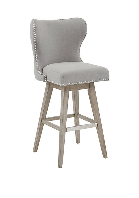 Hancock High Wingback Button Tufted Upholstered 32 inch Swivel Bar Stool with Nailhead Accent