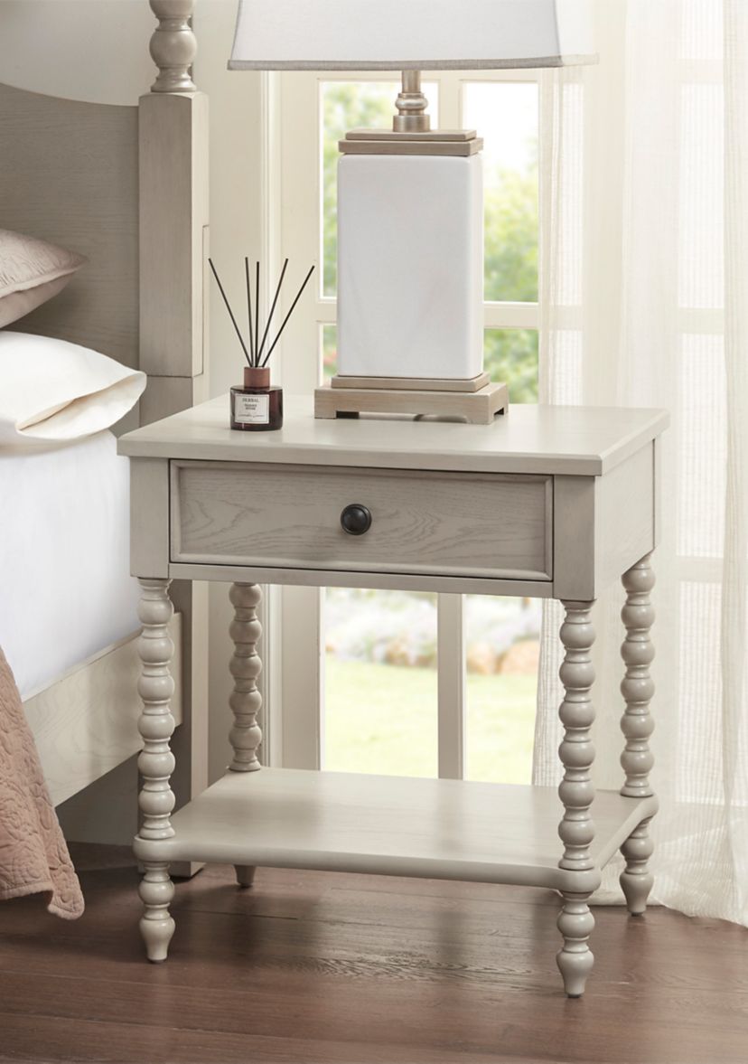 Beckett Turned Wood Spindle Nightstand with Drawer & Shelf