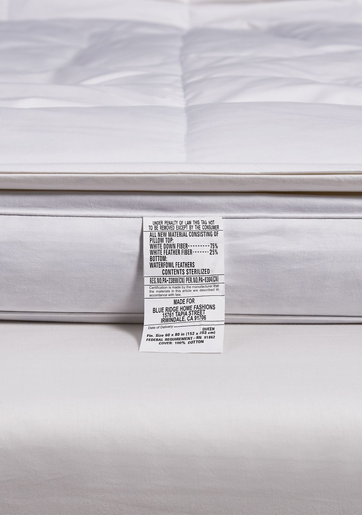 233 Thread Count 3 inch White Down Fiber Top Featherbed
