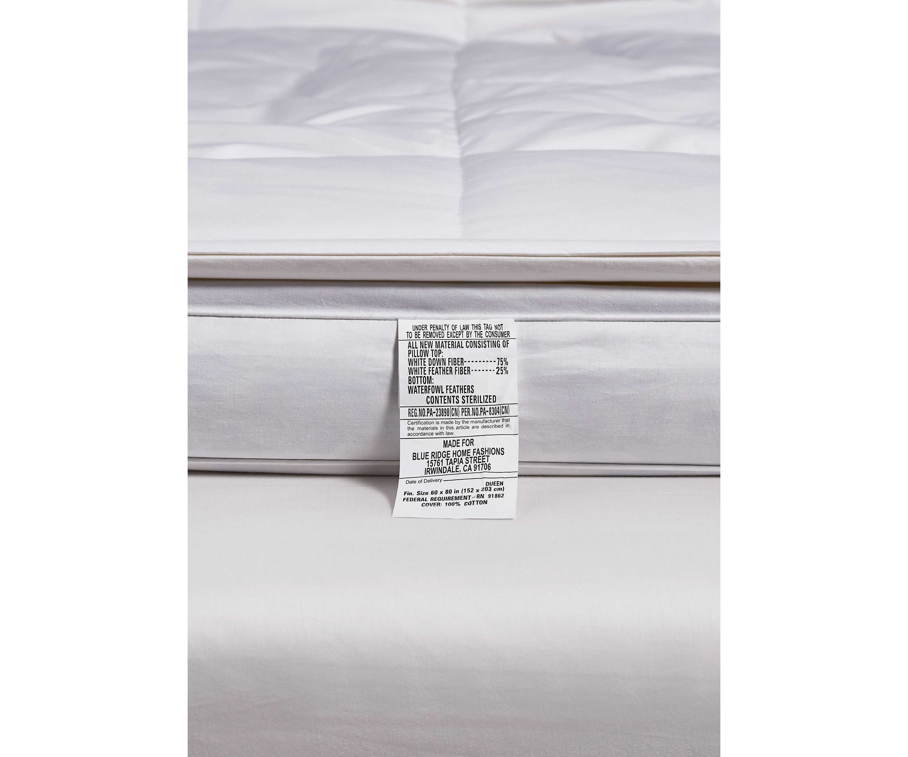 233 Thread Count 3 inch White Down Fiber Top Featherbed