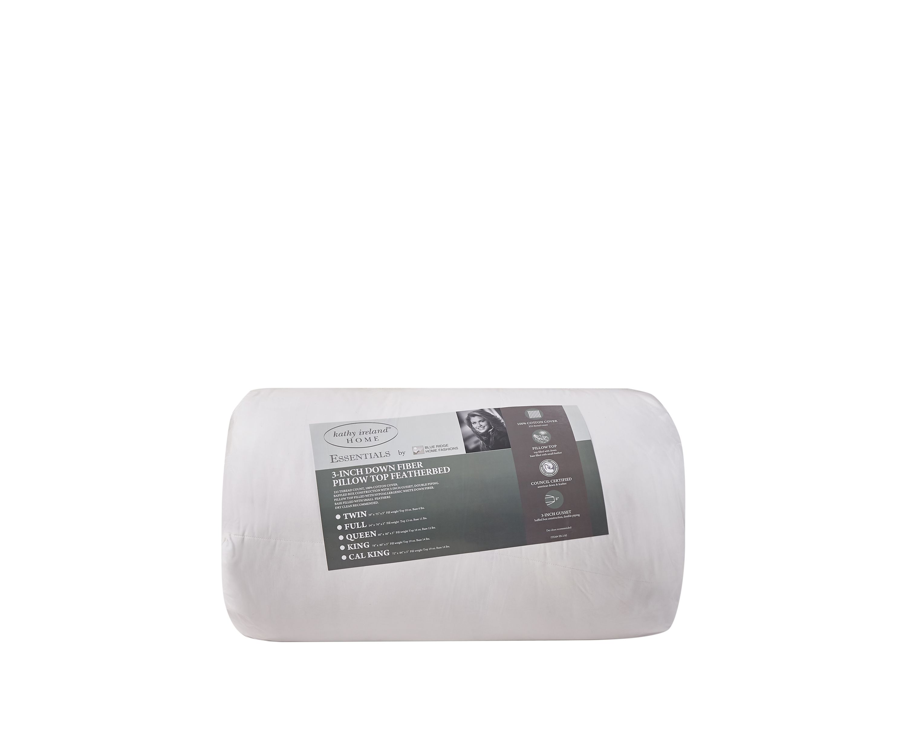 233 Thread Count 3 inch White Down Fiber Top Featherbed