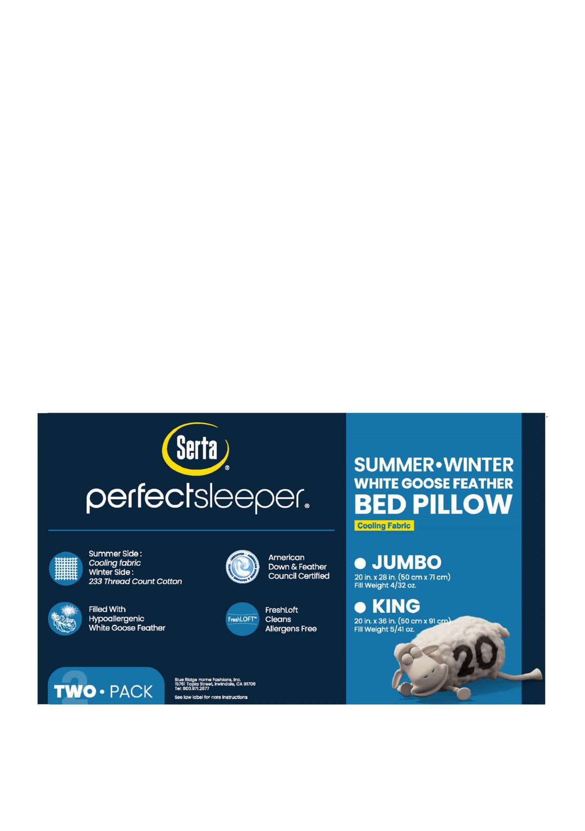 233 Thread Count Summer And  Winter White Goose Feather Bed Pillow - 2 Pack