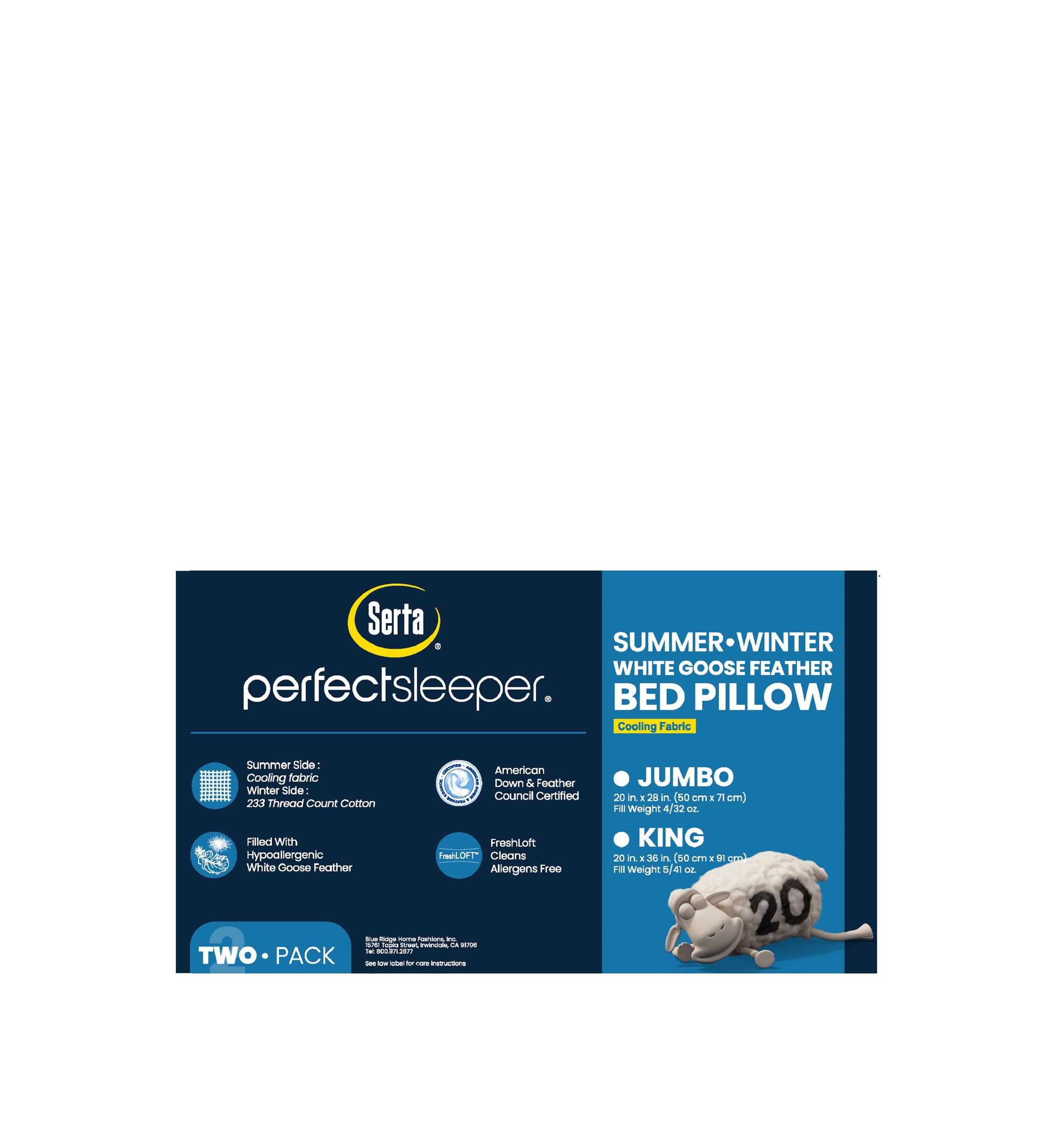 233 Thread Count Summer And  Winter White Goose Feather Bed Pillow - 2 Pack