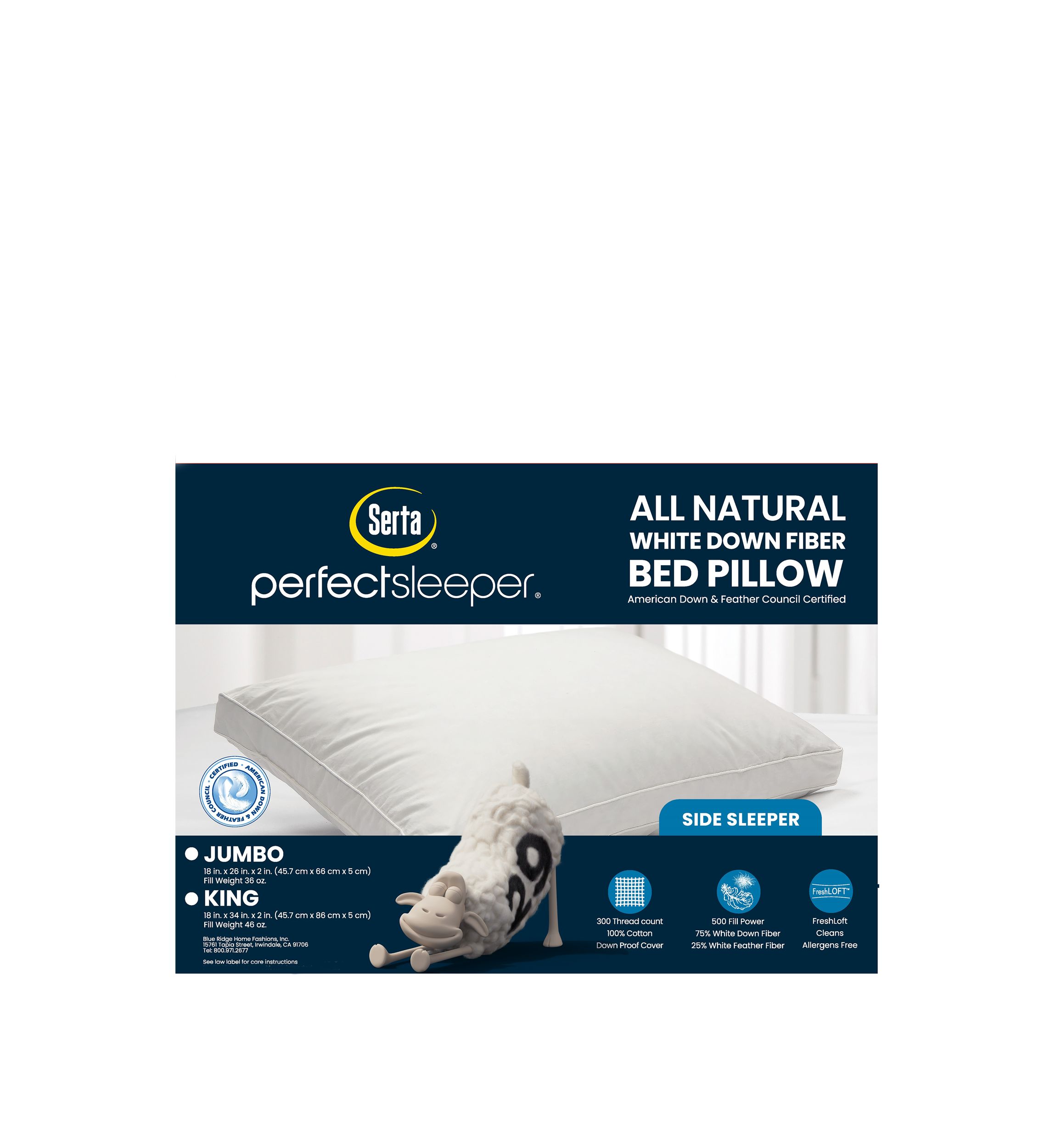 Serta 300 Thread Count White Down Fiber Pillow