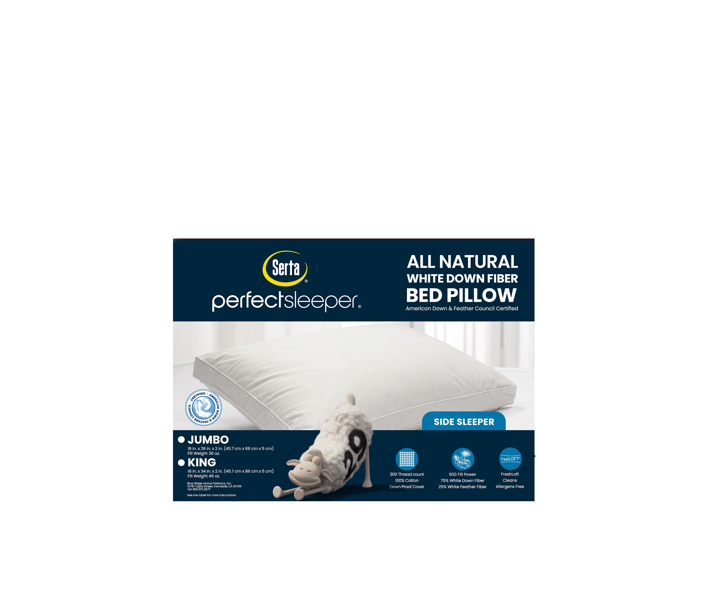 Serta 300 Thread Count White Down Fiber Pillow
