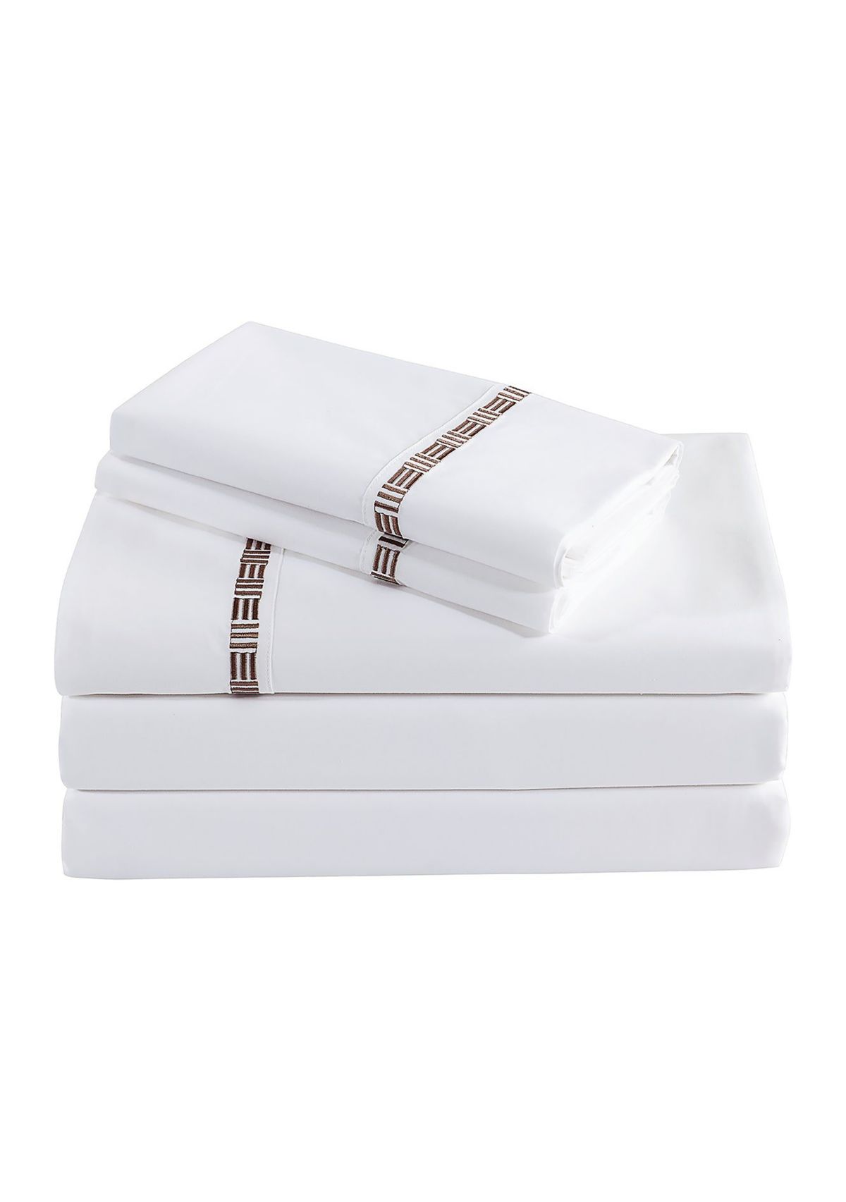 TENCEL™ Lyocell  and Cotton Blend White Cal King Sheet Set with Taupe Embroidery