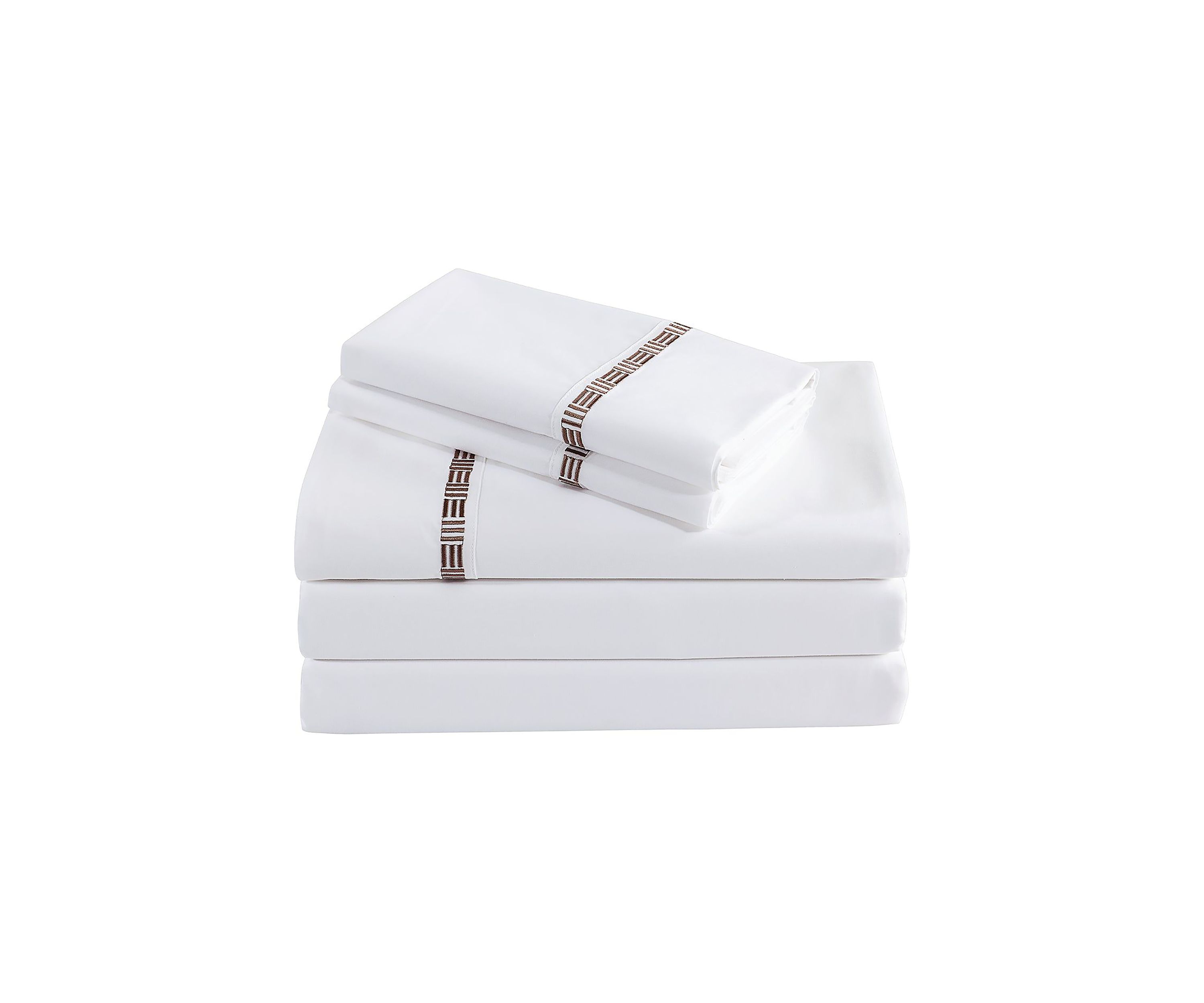 TENCEL™ Lyocell  and Cotton Blend White Cal King Sheet Set with Taupe Embroidery