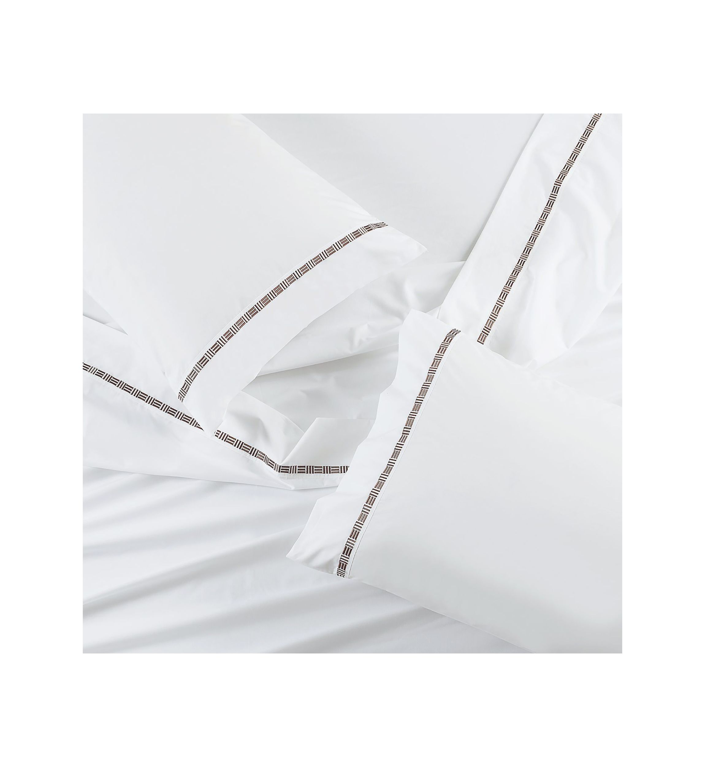 TENCEL™ Lyocell  and Cotton Blend White Cal King Sheet Set with Taupe Embroidery