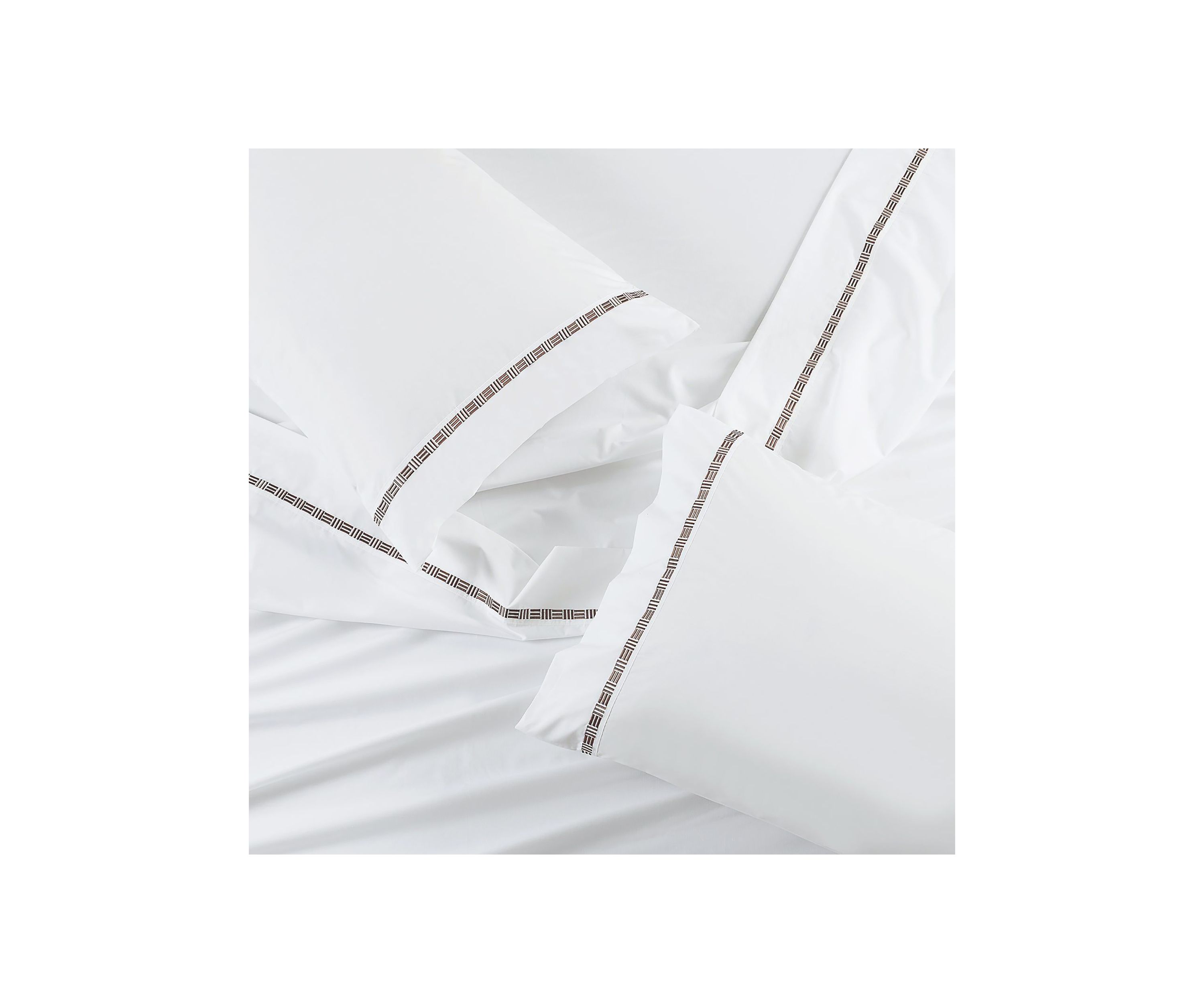 TENCEL™ Lyocell  and Cotton Blend White Cal King Sheet Set with Taupe Embroidery