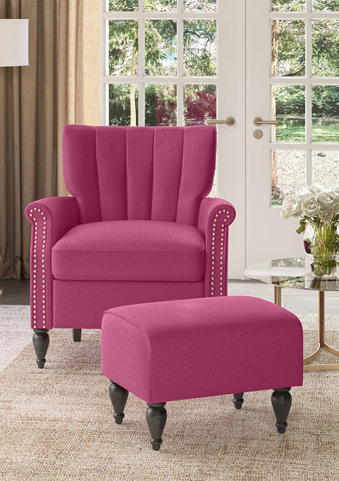 Handy Living Channel Tufted Rolled Armchair and Ottoman