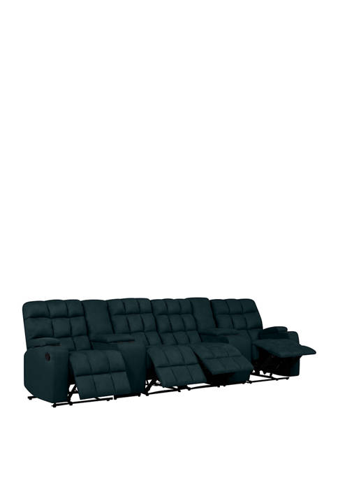 4 Seat Wall Hugger Recliner Sofa with 2 Power Storage Consoles in Microfiber