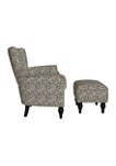 Channel Tufted Rolled Armchair and Ottoman Set in Soft Velvet Leopard Print