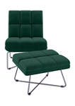 Pama Modern Biscuit-Tufted Armless Chair and Ottoman Set in Velvet