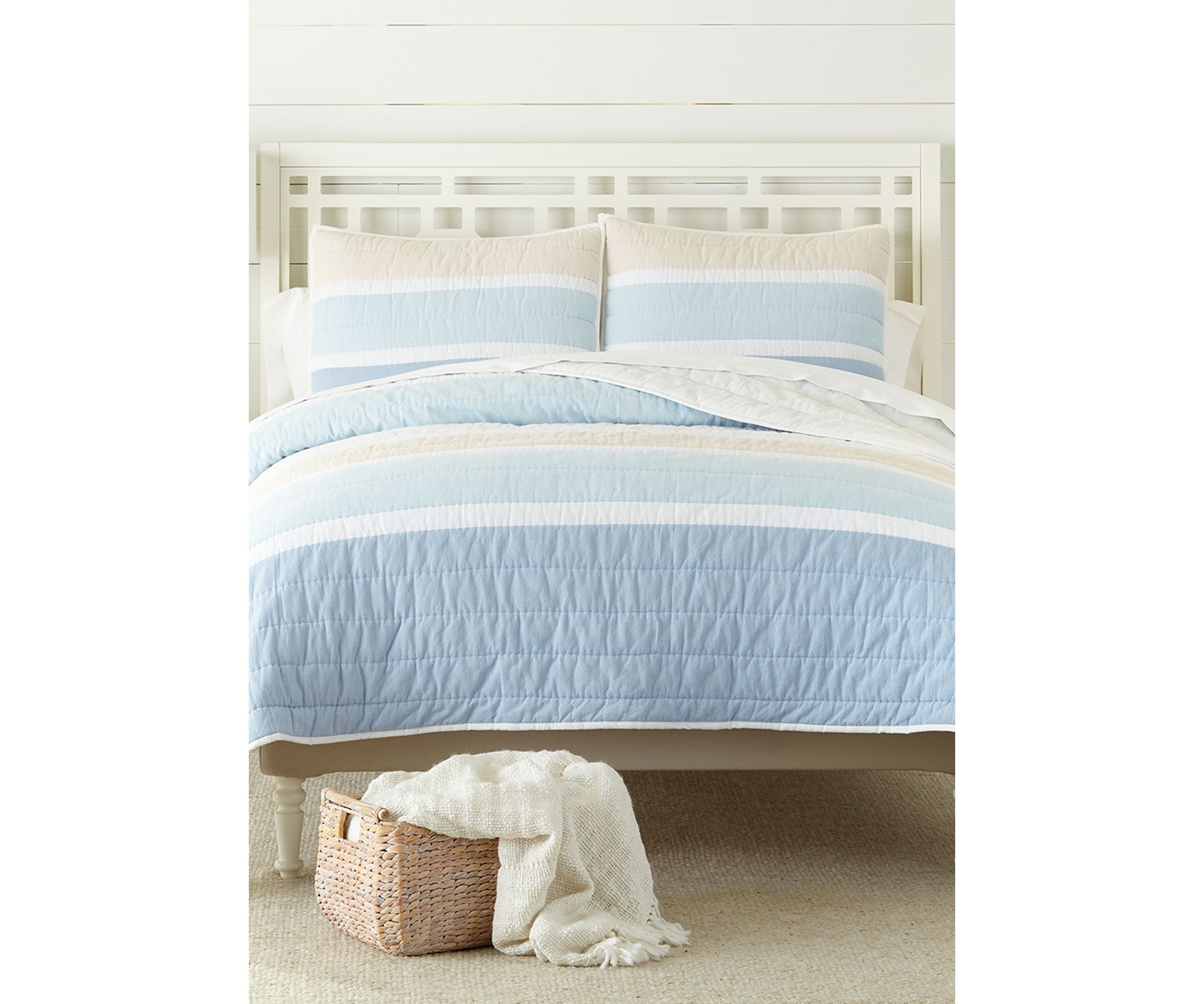 Blue Stripe Queen Quilt Set with Shams