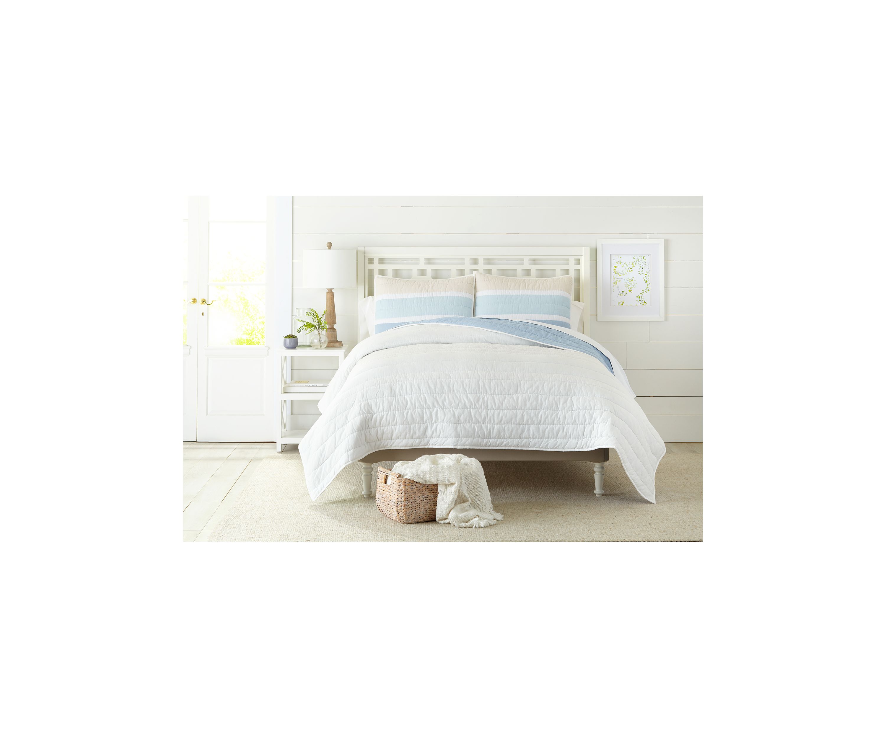 Blue Stripe Queen Quilt Set with Shams