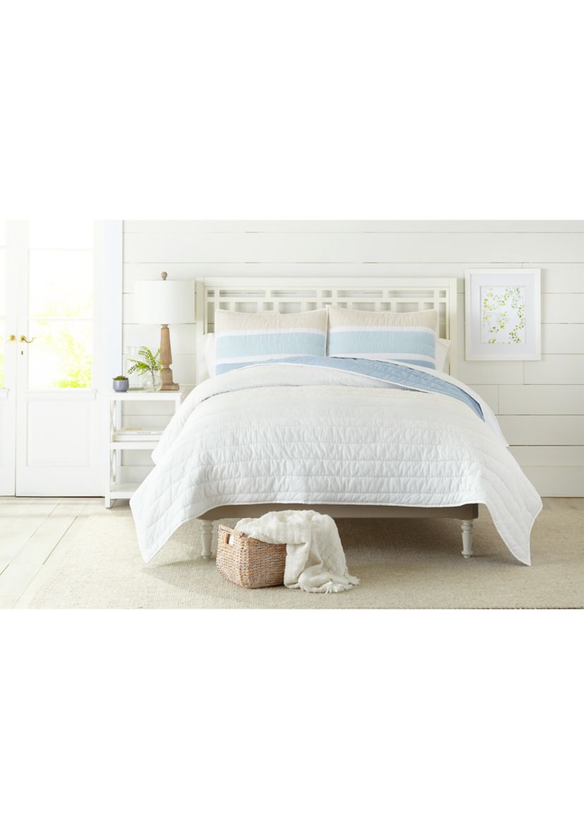 Blue Stripe Queen Quilt Set with Shams