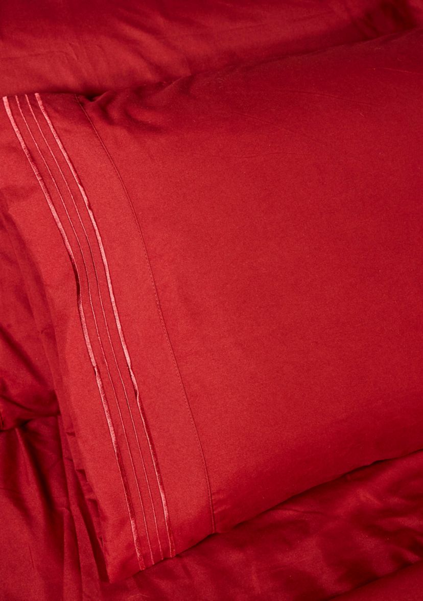 1800 Thread Count Brushed Microfiber Sheet Set with 4 Line Embroidery