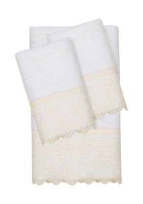 2pc Arian Cream Lace Embellished Hand Towels Light Gray - Linum Home  Textiles