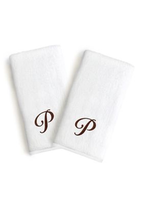 Linum Home Textiles Personalized Novelty Hand Towels (Set of 2) in Brown Linum Font