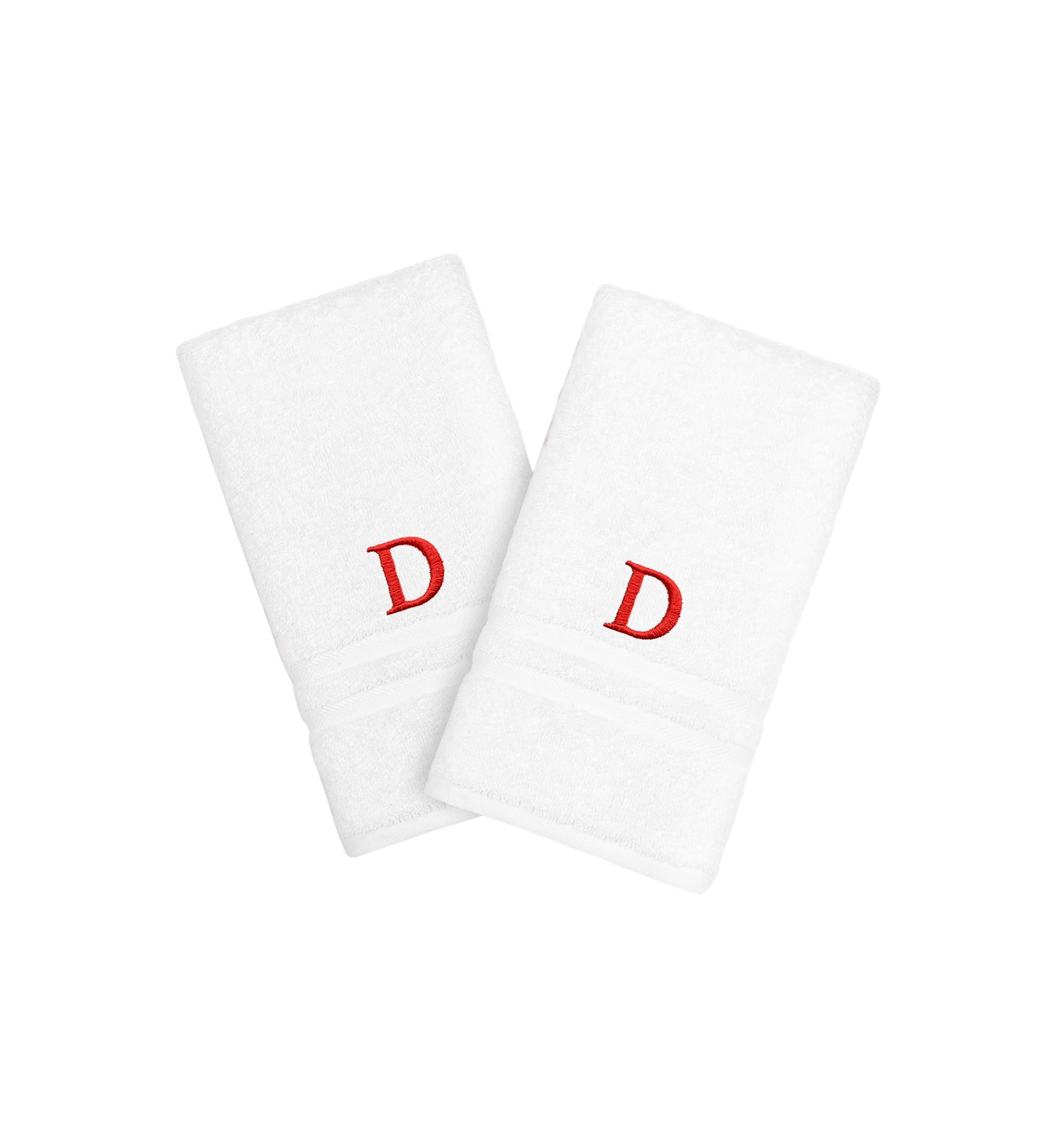 Personalized Denzi Hand Towels (Set of 2) in Red Font