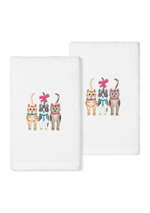 Linum Home Textiles Cats Embroidered Hand Towels (Set