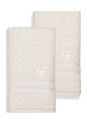 Set Of 2 Monogrammed Bath Towels Cream/k - Linum Home Textiles