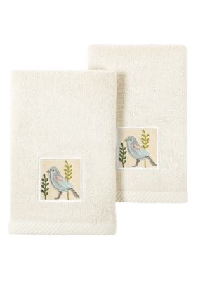 Linum Home Textiles BELINDA 2PC Embellished Fingertip Towel Set, Beige