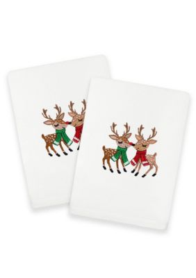 Linum Home Textiles Christmas KISSES Embroidered Hand Towels (Set of 2)