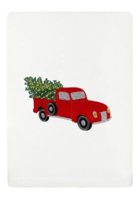 Linum Home Textiles Christmas Truck Embroidered Hand Towel