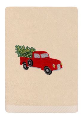 Linum Home Textiles Christmas Truck Embroidered Hand Towel, Sand