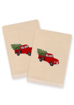 Linum Home Textiles Christmas Truck Embroidered Hand Towels (Set of 2)