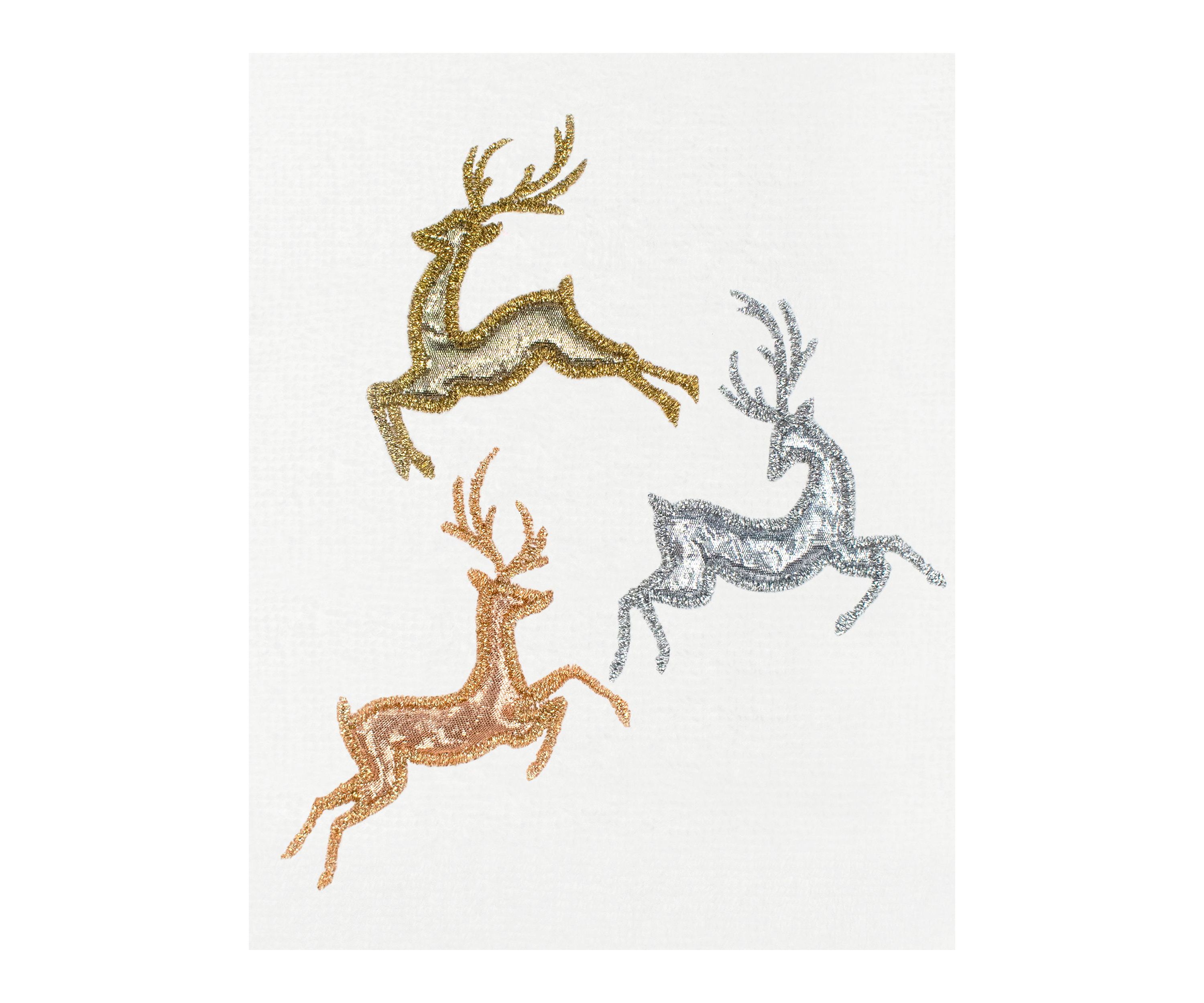 Christmas LEAPING DEER Embroidered Hand Towels (Set of 2)