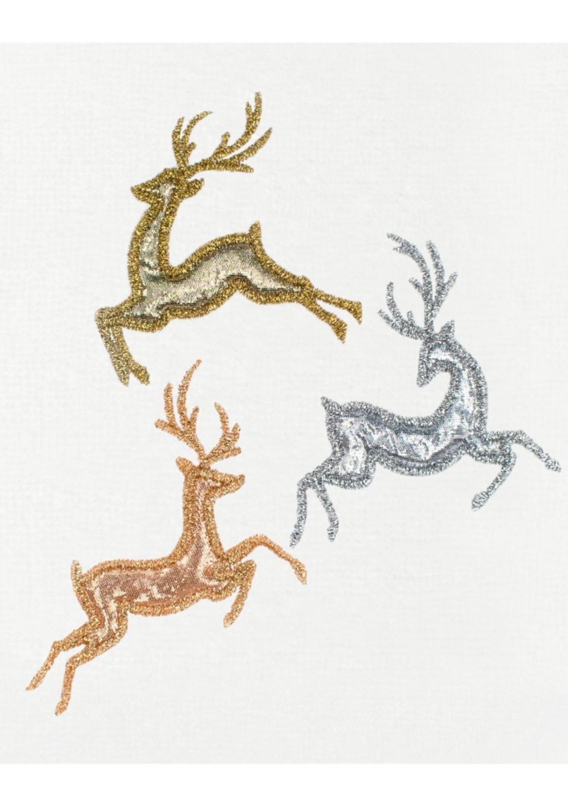 Christmas LEAPING DEER Embroidered Hand Towels (Set of 2)