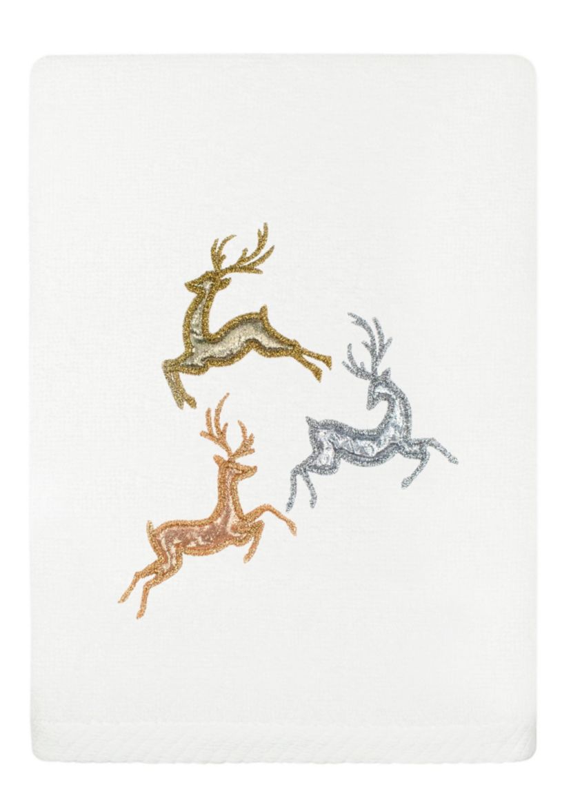 Christmas LEAPING DEER Embroidered Hand Towel